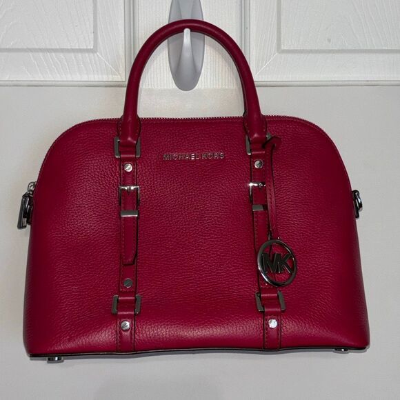 Michael Kors MK Bedford Legacy Dome Satchel Purse Bag Red pebbled leather - Picture 2 of 10